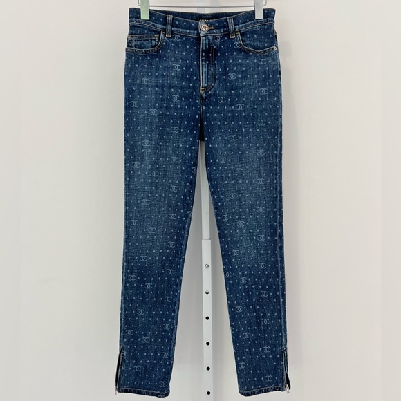 CHANEL 23 CC POLKA DOT DARK BLUE ECRU & WHITE SLIM JEAN SIZE FR 38 / US 6 - Picture 4 of 17